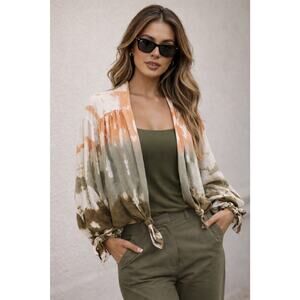 Young Fabulous & Broke Boho Carmen Tie-dye top in an OliveOrangeWhite Wash Sz L